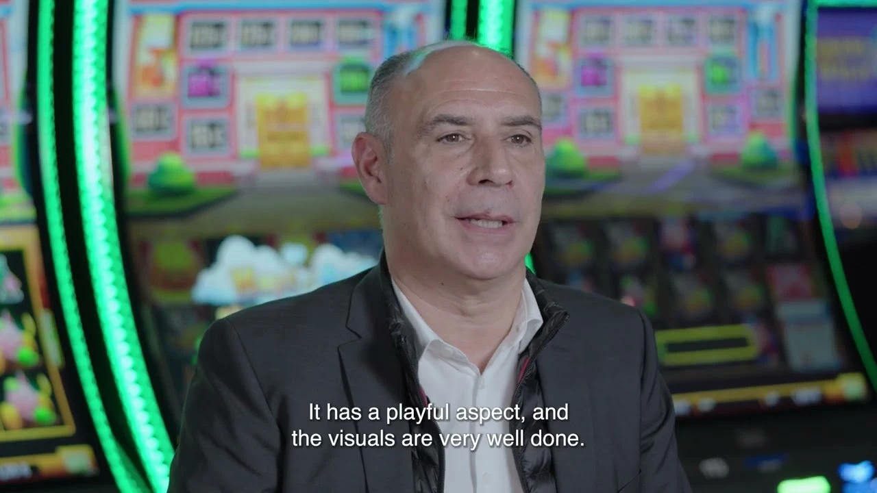 Arnaud Mandret, manager of Kasino Vannes with slot machines in the background